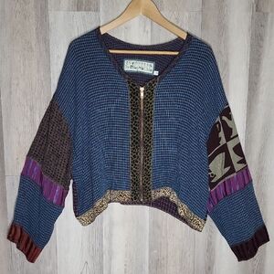 Vintage Nothing Matches Womens 2 Mixed Material Blouse Oversized Relaxed Artsy